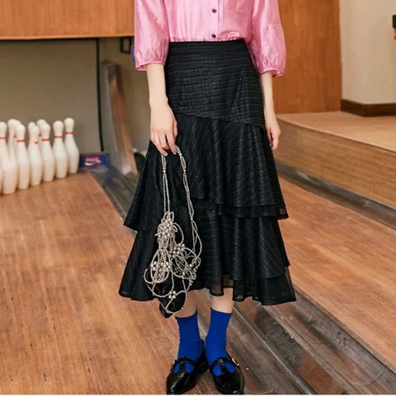 34655【觅系列】黑色蛋糕裙遮肉半身裙33MJ556C177