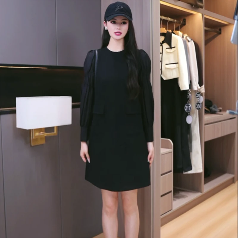 34225【H系列】宽松口袋圆领连衣裙333L2159