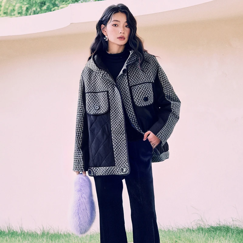 40937【画系列】拼接连帽棉衣23D5166