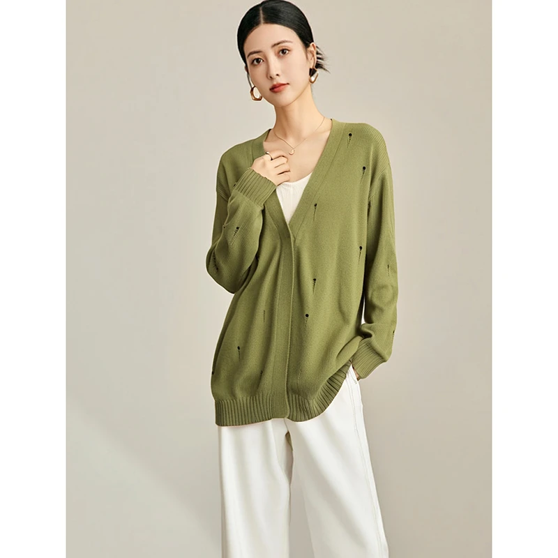 7213【金系列】中长宽松温柔镂空针织开衫T1S801M132