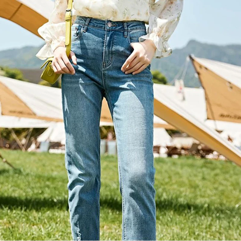 34092【觅系列】显瘦水洗毛边牛仔裤33MX306C269