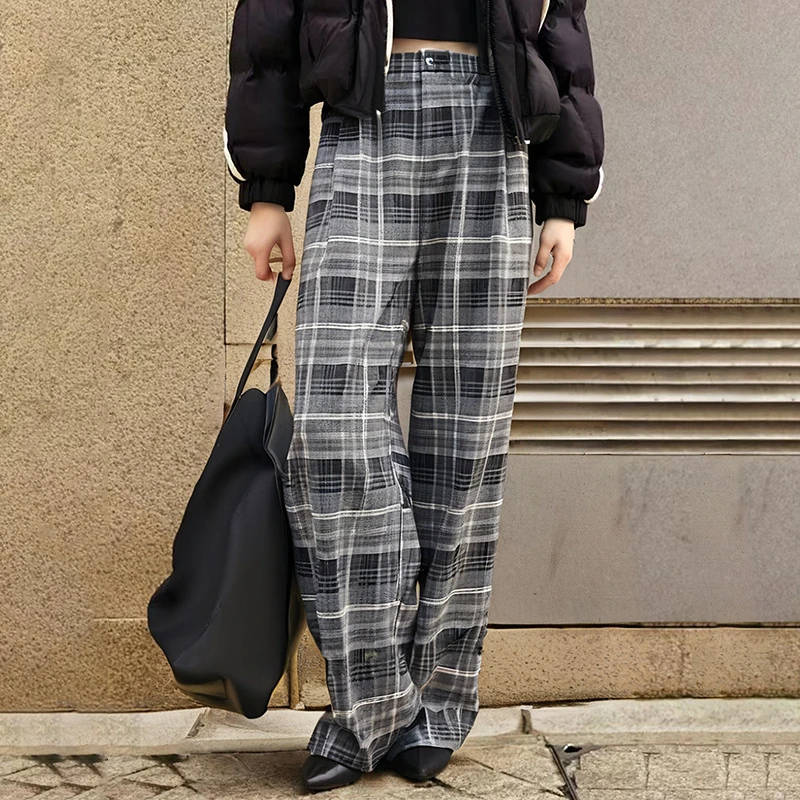 40843【画系列】格子垂感呢料休闲裤23K5529