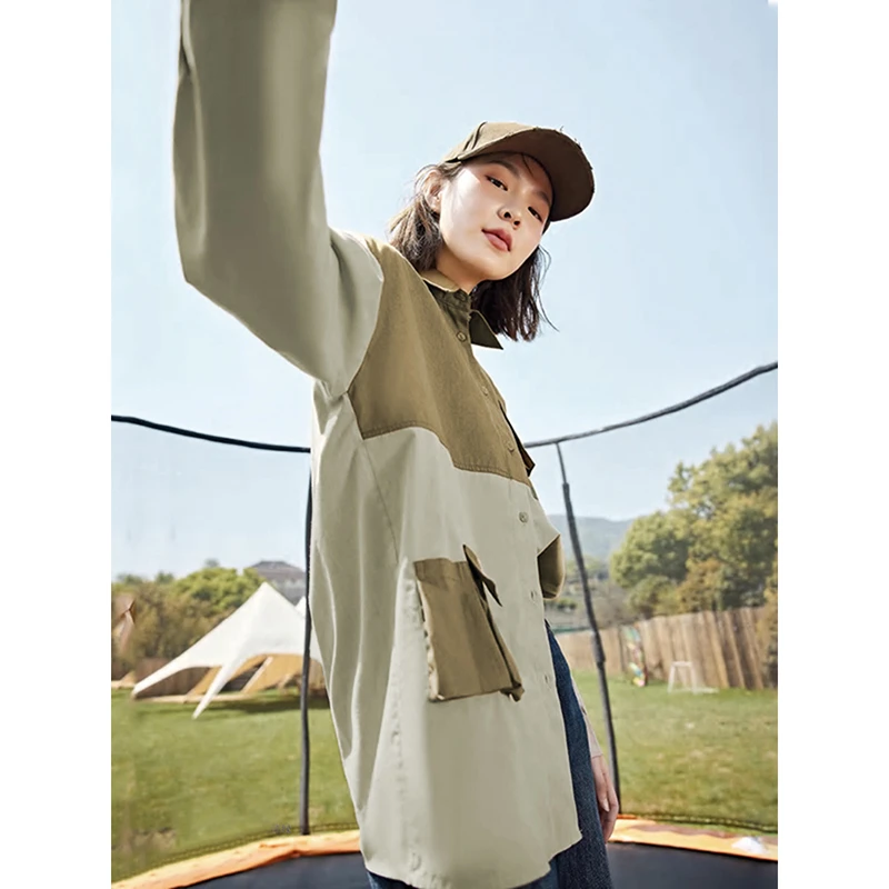 34106【觅系列】拼接撞色中性衬衫33MX218A183