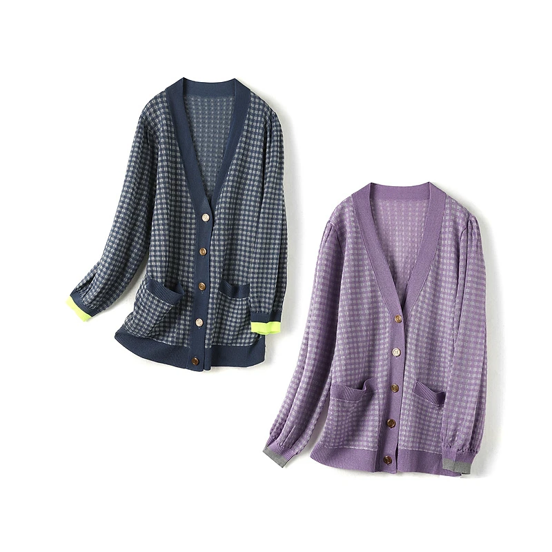 13368【祖系列】格纹淑女V领针织衫MZAQ50050