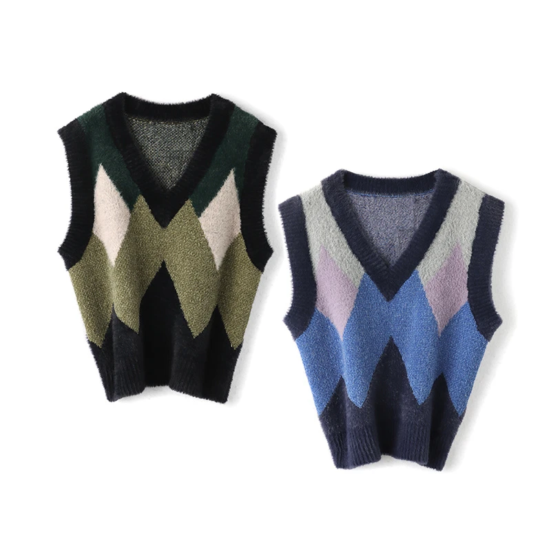 36773【祖系列】时尚撞色V领针织马夹MZAQ59108+MZAQ59108X