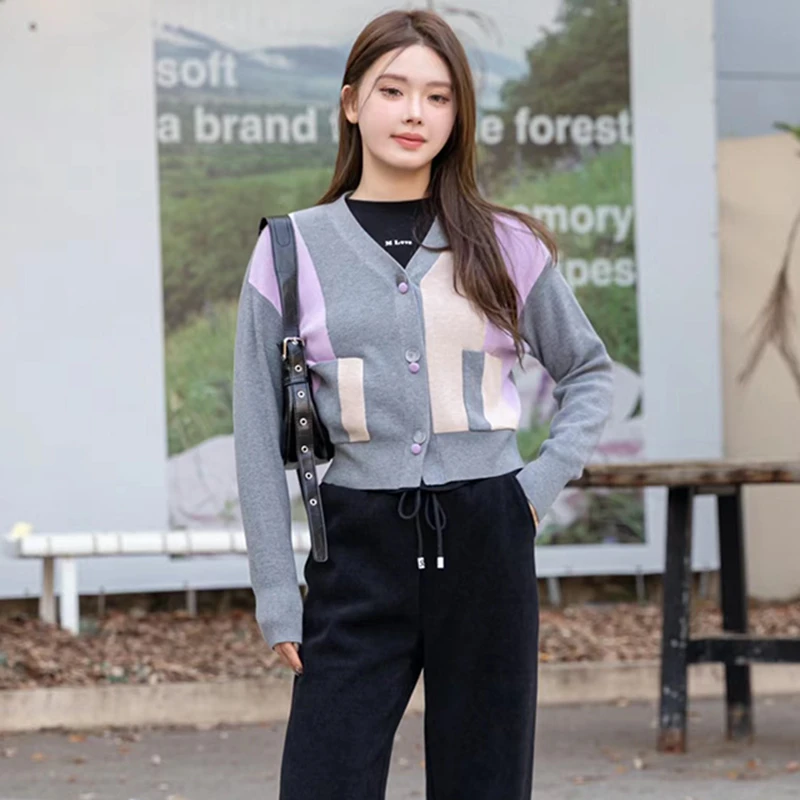 40931【LI系列】灰色V领毛衣针织开衫11TD4128M