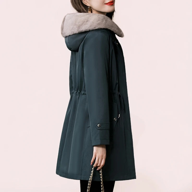 水貂毛内胆派克服大衣女中长款中年小个子2025冬季海宁外套可拆卸