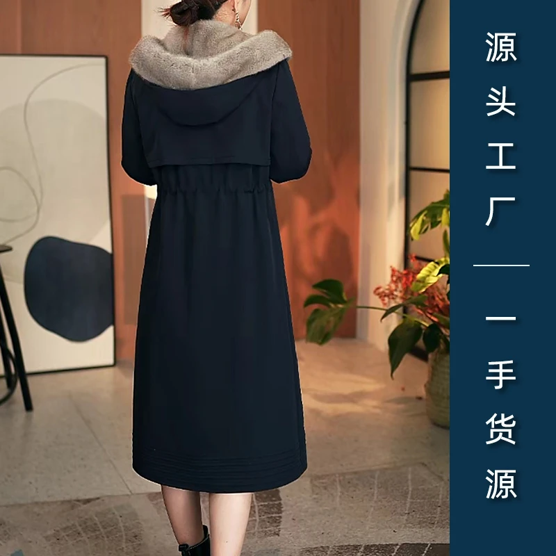 海宁可拆卸内胆派克服女水貂毛中长款过膝皮草外套冬气质妈妈装