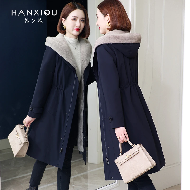 新款水貂毛内胆洋气大衣女中长款小个子冬季海宁整貂外套可拆加厚