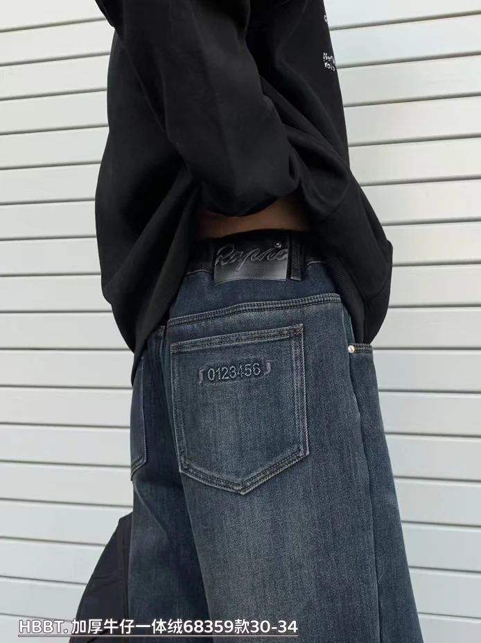 青少年加厚保暖一体绒牛仔裤显瘦男女同款中性风体闲时尚学生8359