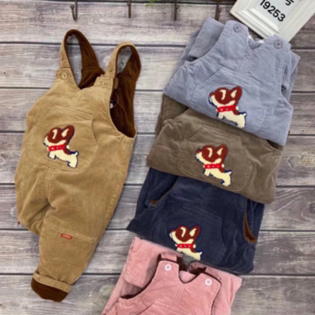 加绒高端洋气时尚卡通条绒背带裤宽松长裤外穿春秋绒裤