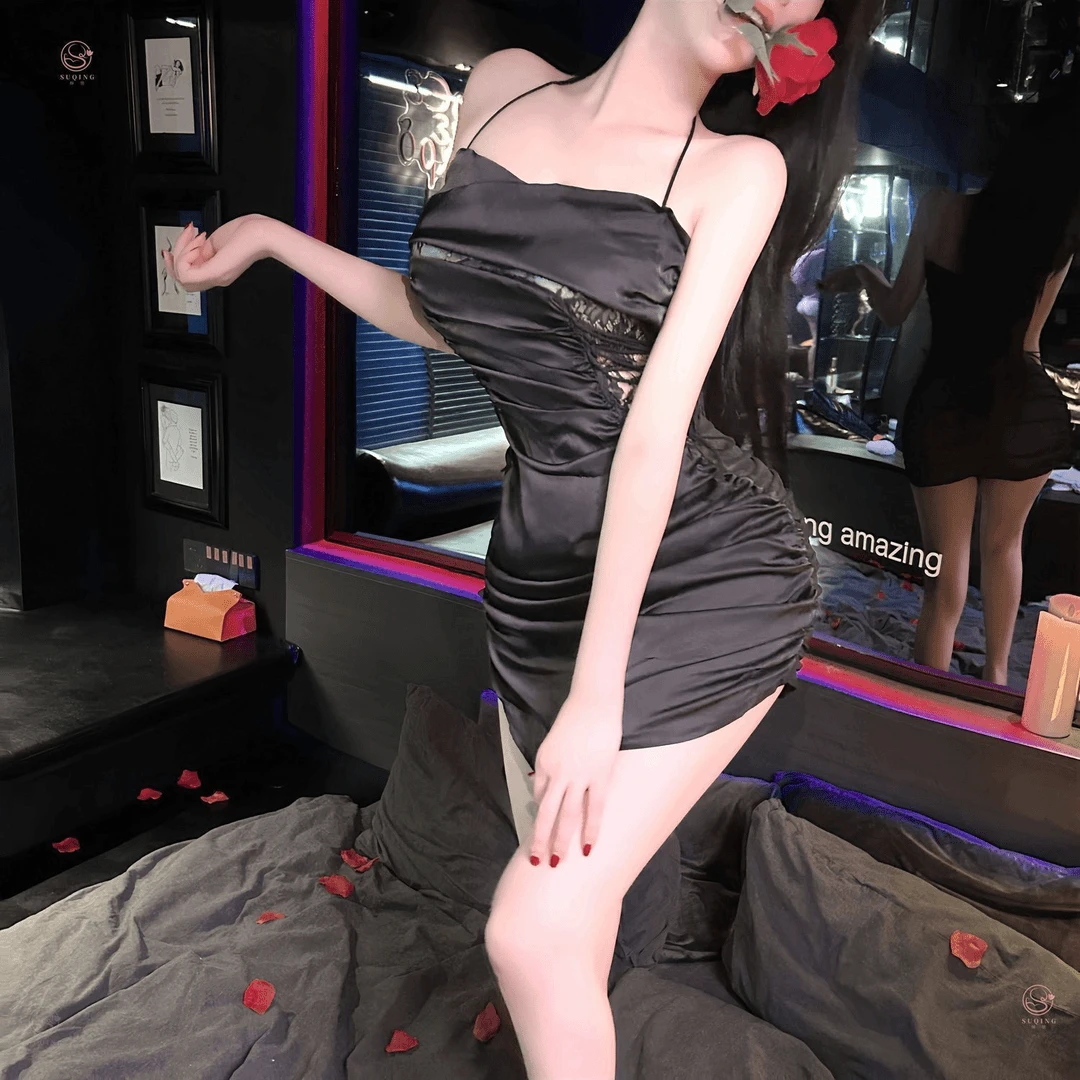 【520】前男友后悔战袍必备诱惑镂空包臀睡裙套装迷人蕾丝微透睡衣