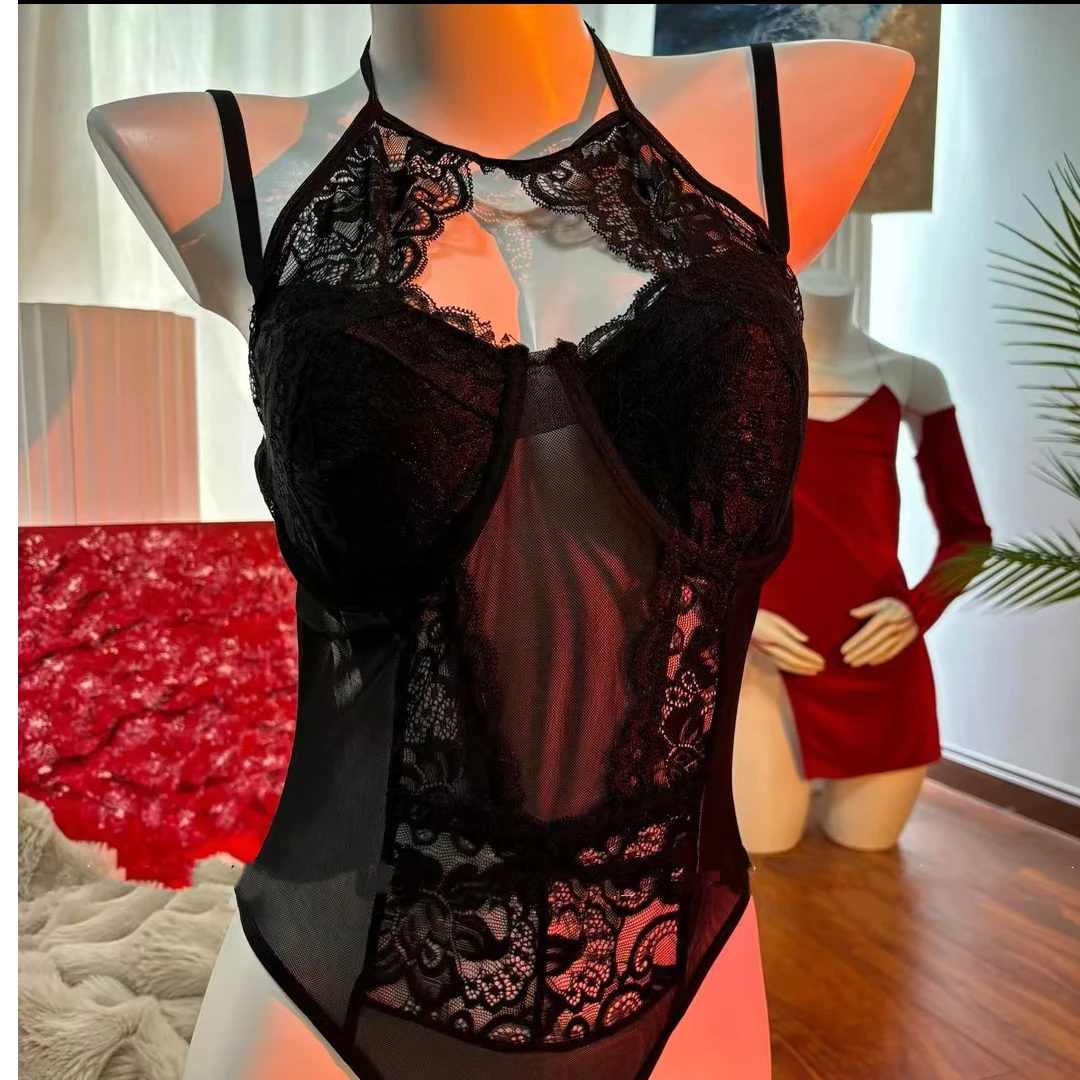 【520】前男友后悔战袍必备】蕾丝镂空性感纯欲风连体衣睡衣约会制服