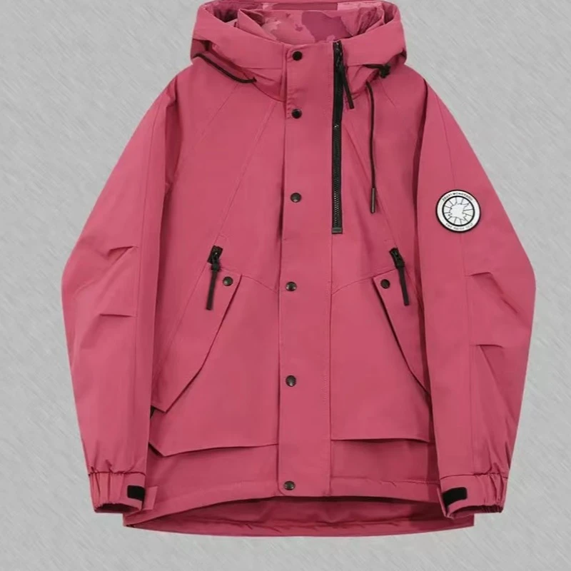 DM228玫红【火龙果之梦】时尚情侣款连帽外套防寒服休闲（剪标）