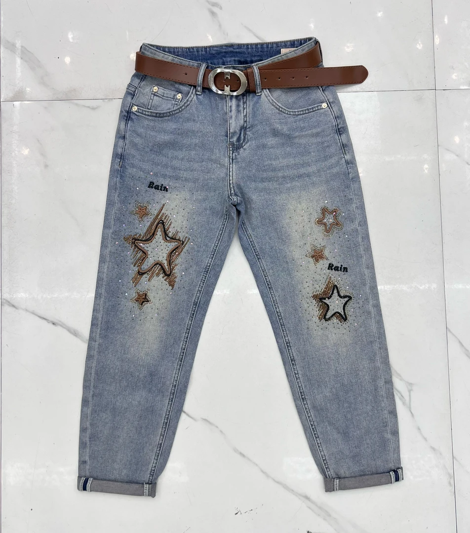 【廷轩】91061水洗镂空显瘦百搭休闲夏季弹性烫钻刺绣女八分牛仔裤