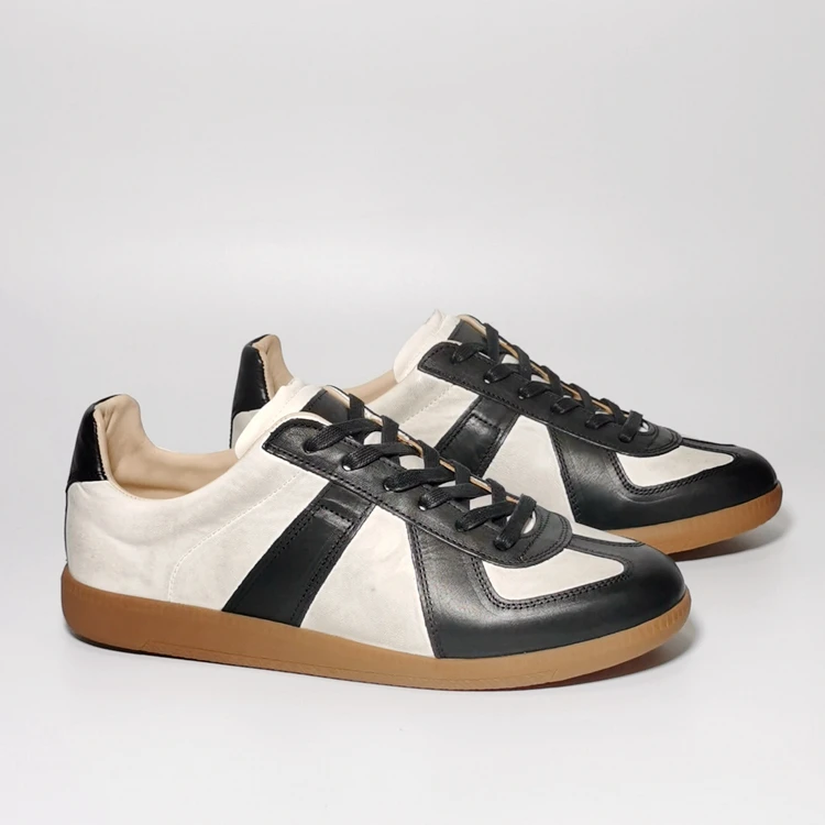 男女同款黑白熊猫马皮德训鞋 真皮百搭拼色复古透气潮流休闲鞋