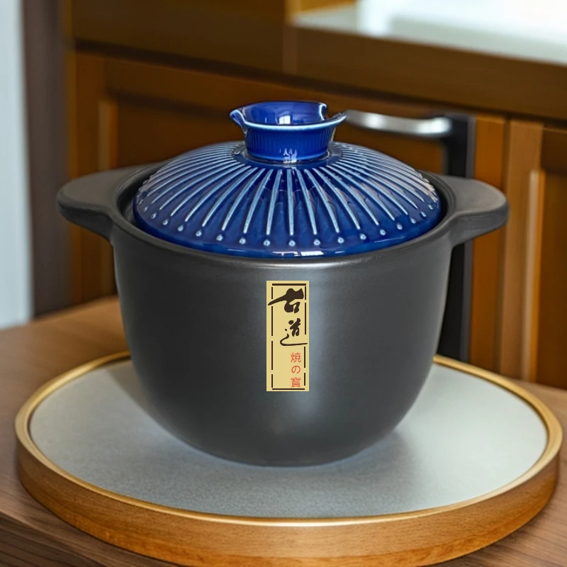 【破价特惠】5L古道蓝家用陶瓷砂锅炖肉汤锅煲粥熬汤耐高温干烧不裂
