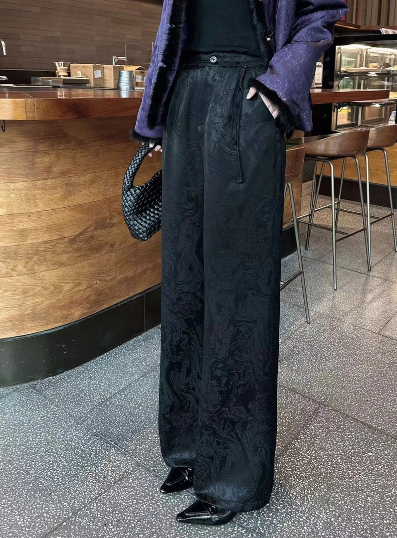 【醋酸直筒棉裤】重磅醋酸提花长裤时尚黑色保暖显瘦夹棉直筒裤