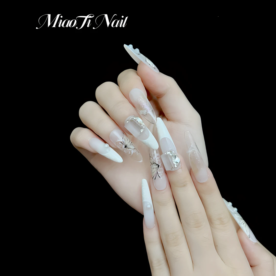 【蝶灵】【甲型可定制】猫哥miaoti仙气手绘蝴蝶法式甜妹纯手工穿戴甲