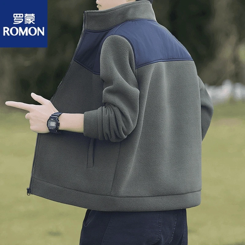 Romom/罗蒙秋冬男士加绒开衫保暖休闲加厚卫衣羊羔绒中老年摇粒绒