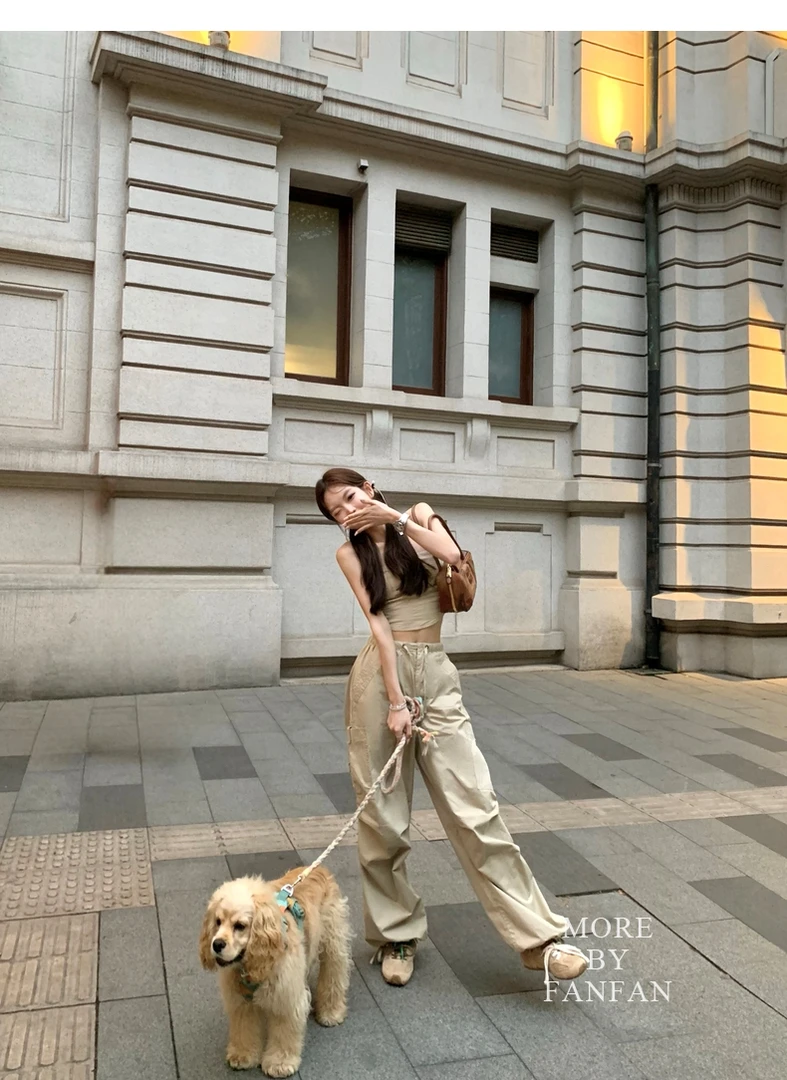 「抹胸工装裤套装」 松紧抹胸+可收脚工装裤套装夏季