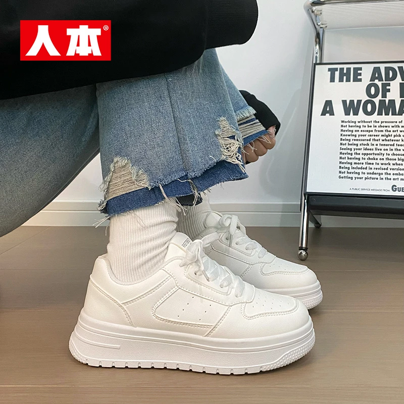 人本经典时尚简约小白鞋女款2025网红款爆款女鞋学生百搭休闲板鞋