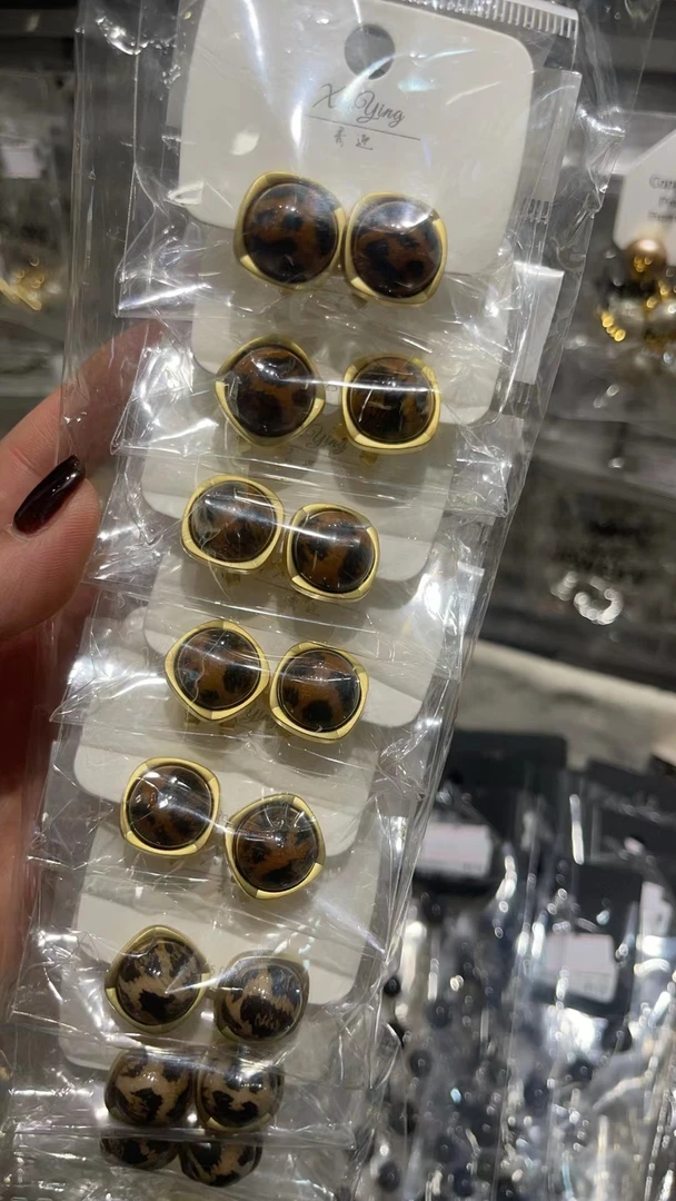 铁合金耳饰 【蝶谷】欧美复古豹纹珠珠耳钉