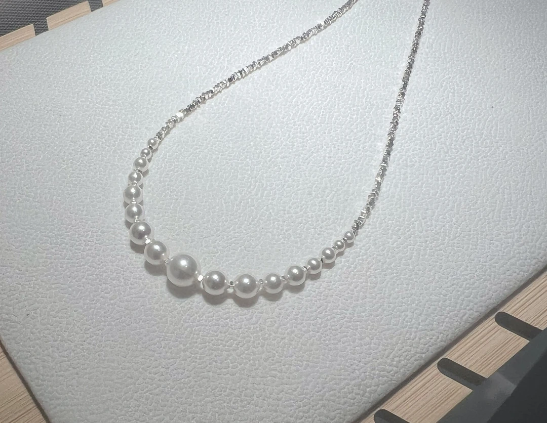 非金属仿珍珠项链 奥地利进口施华洛珍珠碎银子项链小众设计师款
