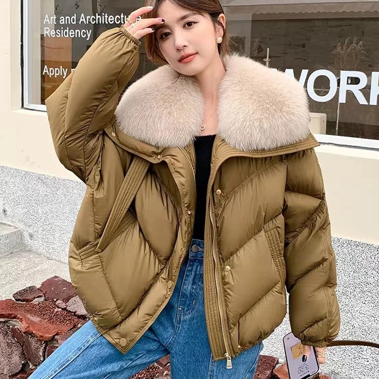 真狐狸大毛领小个子加厚短款羽绒服女