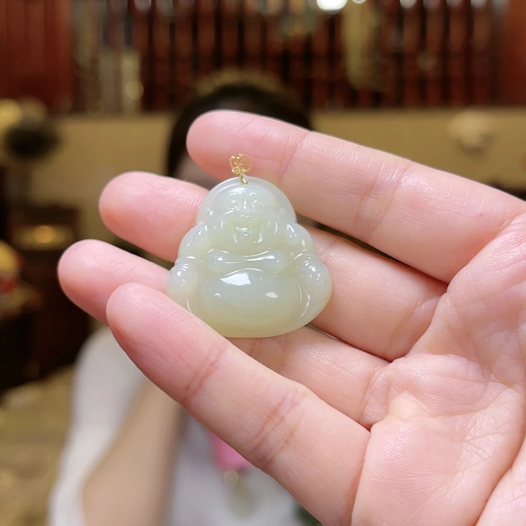 和田玉吊坠(赠链)18K金镶嵌佛公 晴水 多样性发货