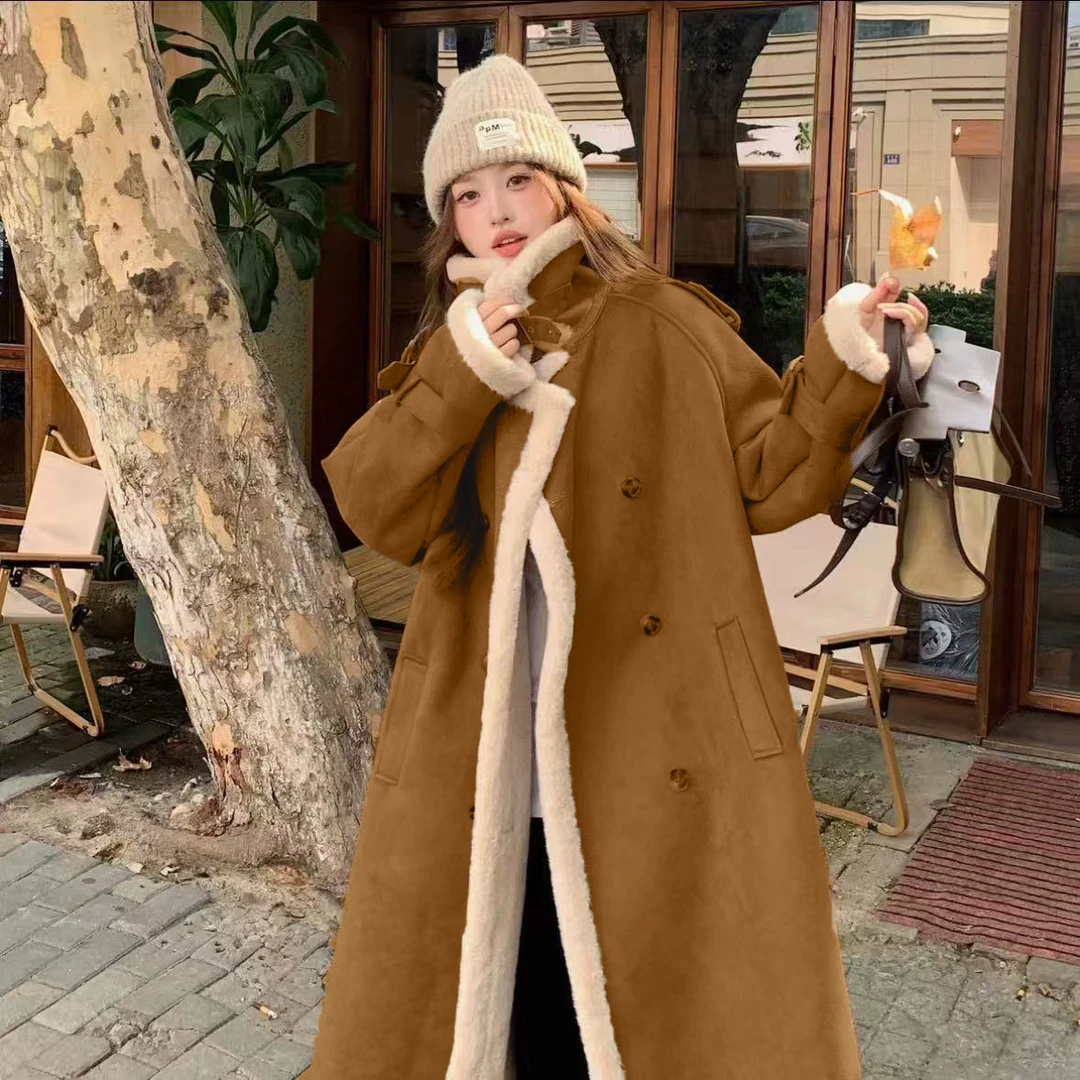 【零下15°度】新款加绒加厚皮毛一体女款百搭显瘦长款大衣外套9813