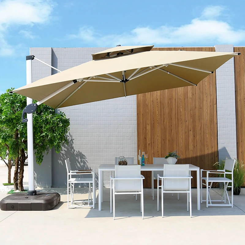 户外遮阳伞庭院伞别墅花园铝合金罗马摆摊3米方形太阳能灯伞室外