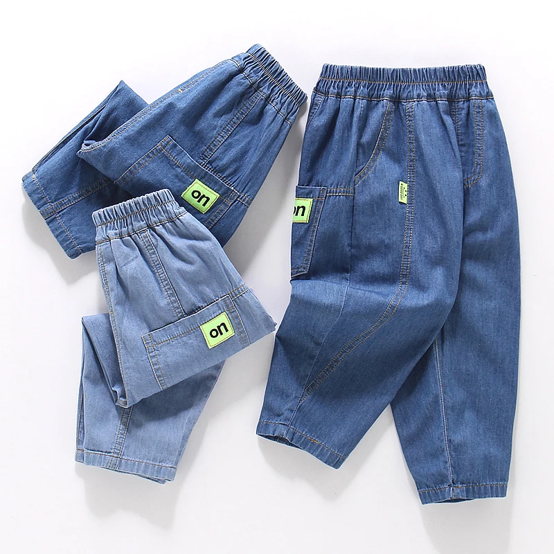 纯棉儿童牛仔裤防蚊裤薄透气荧光贴标软牛仔男童休闲长裤夏装潮P