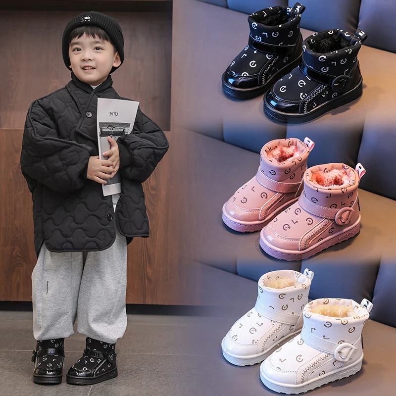 冬季儿童雪地靴耐磨加厚男女时尚靴子宝宝加绒保暖棉靴小孩短靴HY