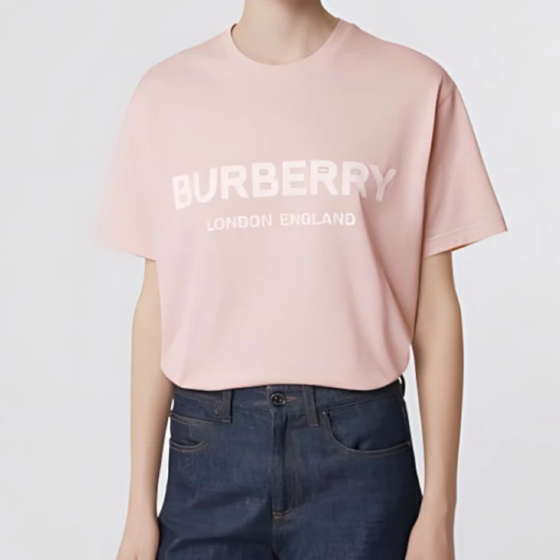 99新 Burberry博柏利 logo印花圆领粉色T恤S码 BU03394