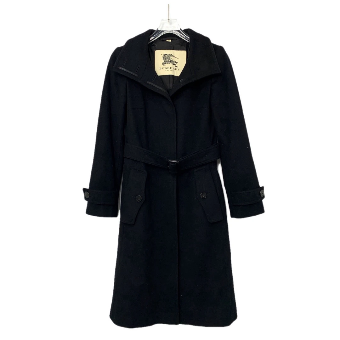 99新burberry博柏利女式黑色毛昵大衣外套36码