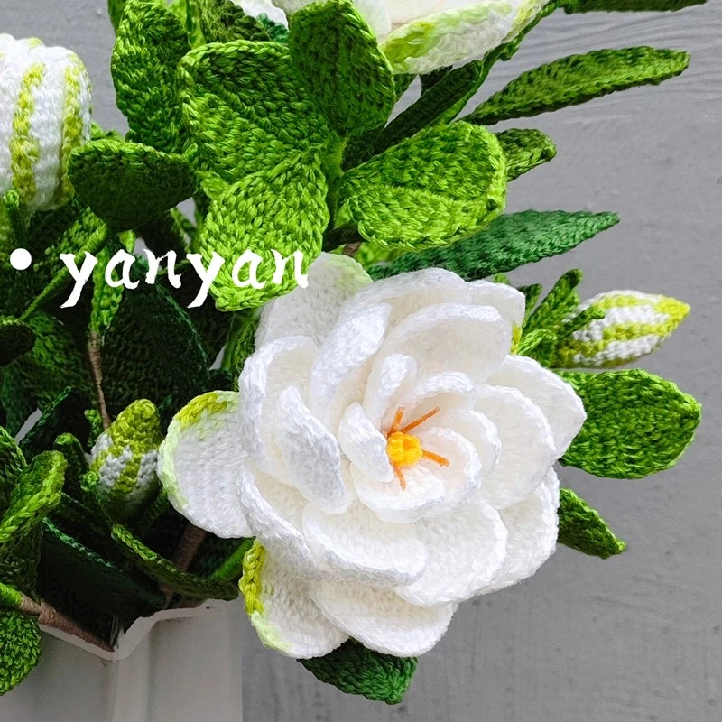 蓝月家毛线花 栀子花自制手捧花摆件手工diy钩针编织毛线材料包