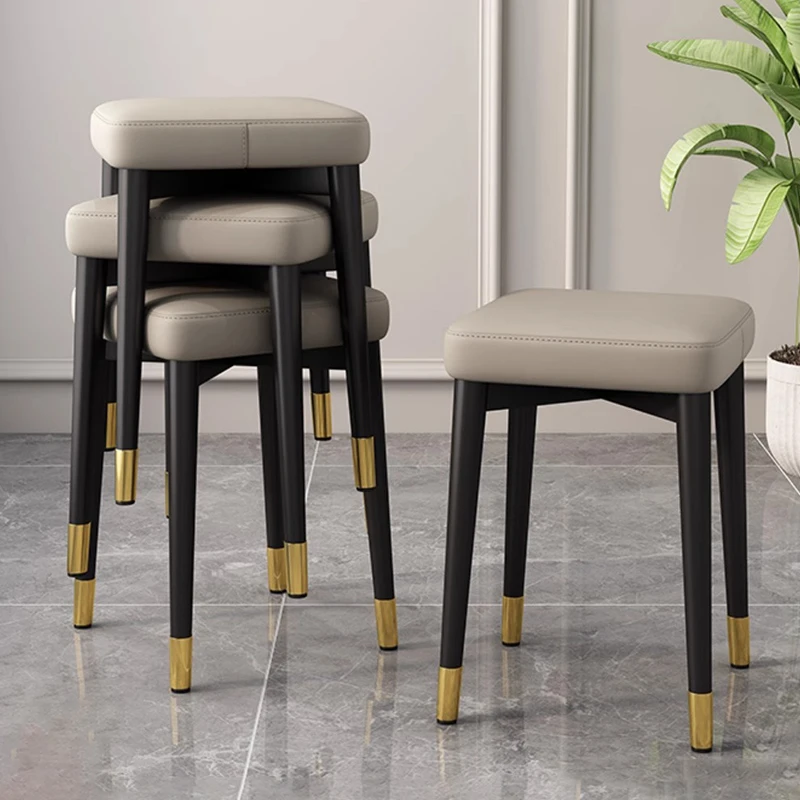 餐椅家用凳子现代简约软包方凳可叠放客厅餐桌椅子备用吃饭高板凳