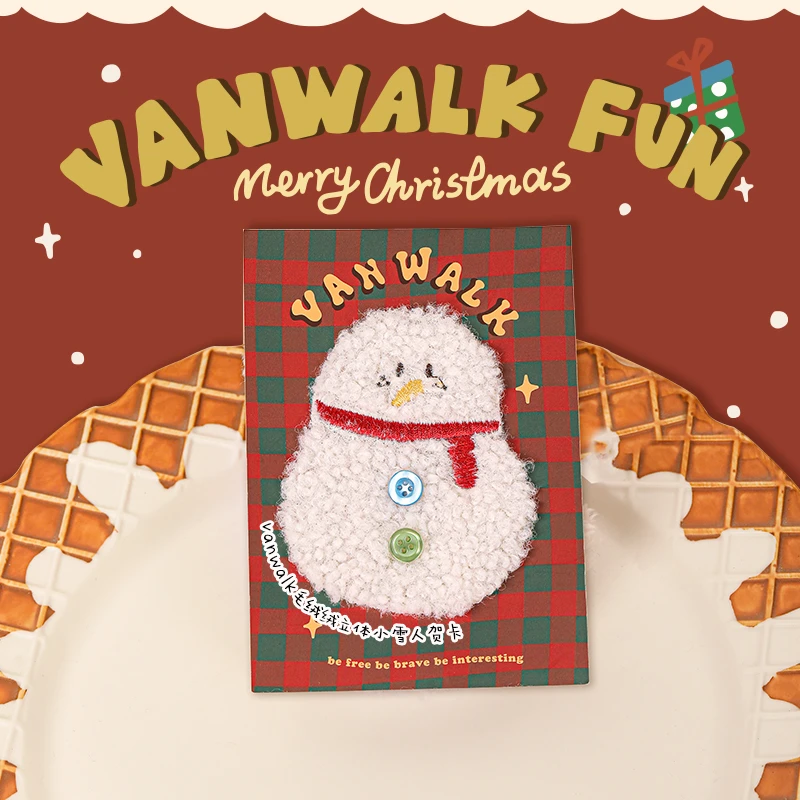 VANWALK 创意插画卡片圣诞小雪人贺卡可爱少女心生日贺卡明信片