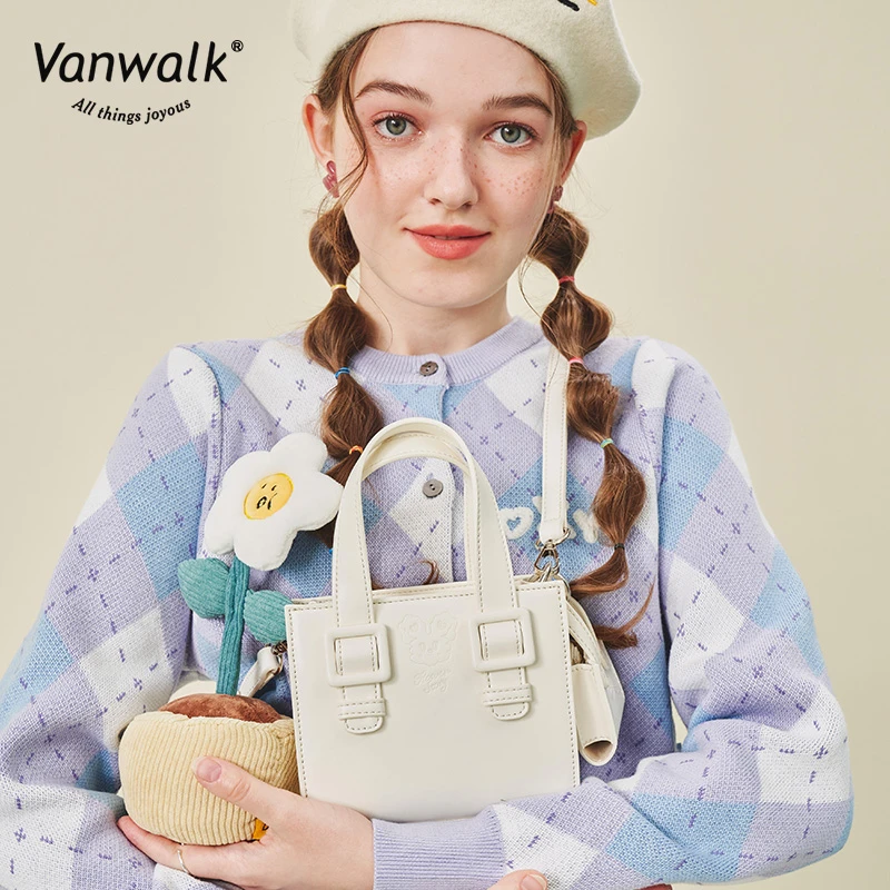 VANWALK郁金香 自制甜美少女单肩包暖秋巧克力斜挎手提包子母包