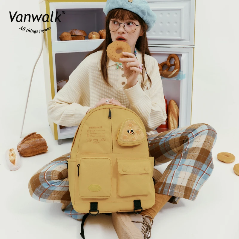 VANWALK面包屋 自制日系可爱食物挂件书包大容量初高中学生双肩包