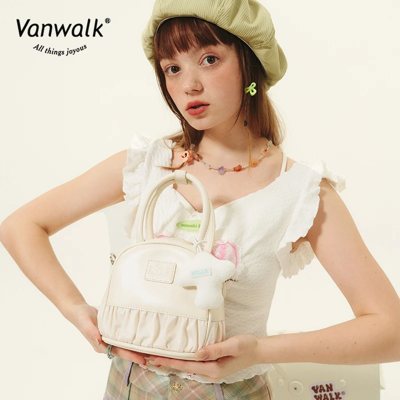 VANWALK春日牧场 原创少女2023夏季褶皱手提单肩斜跨包可爱ins甜