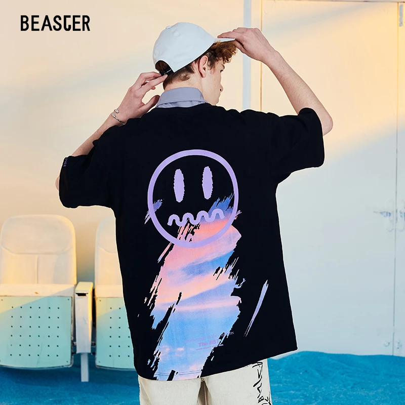 BEASTER笑脸短袖T恤潮牌情侣装夏装宽松潮流短袖上衣男
