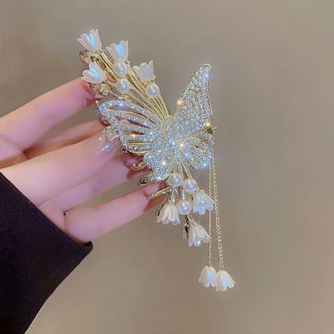 锌合金发饰 花朵蝴蝶流苏发夹女高级感大号后脑勺抓夹盘发鲨鱼夹