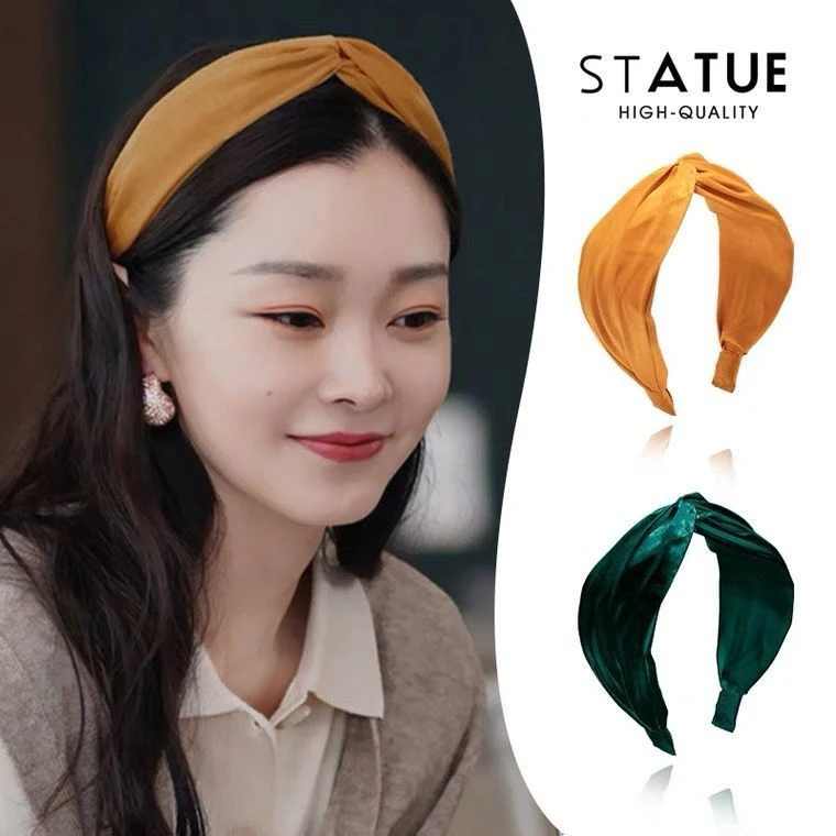 哈韩宅物明星同款高级感布艺宽边交叉发箍高颅顶头箍发卡轻奢头饰