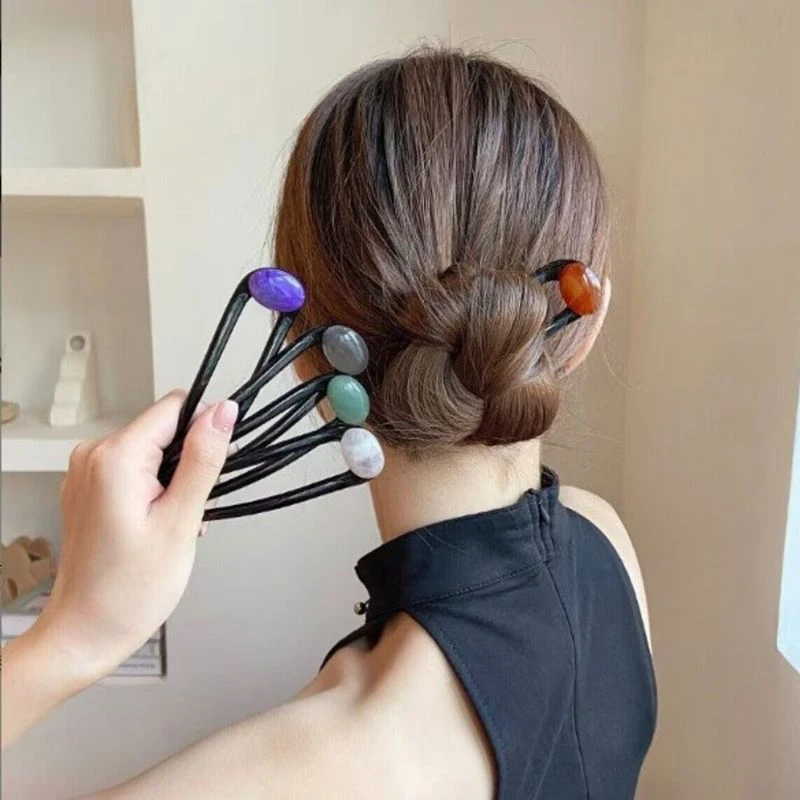 哈韩宅物哈韩宅物丸子头原石发簪盘发簪子简约U型发钗发饰