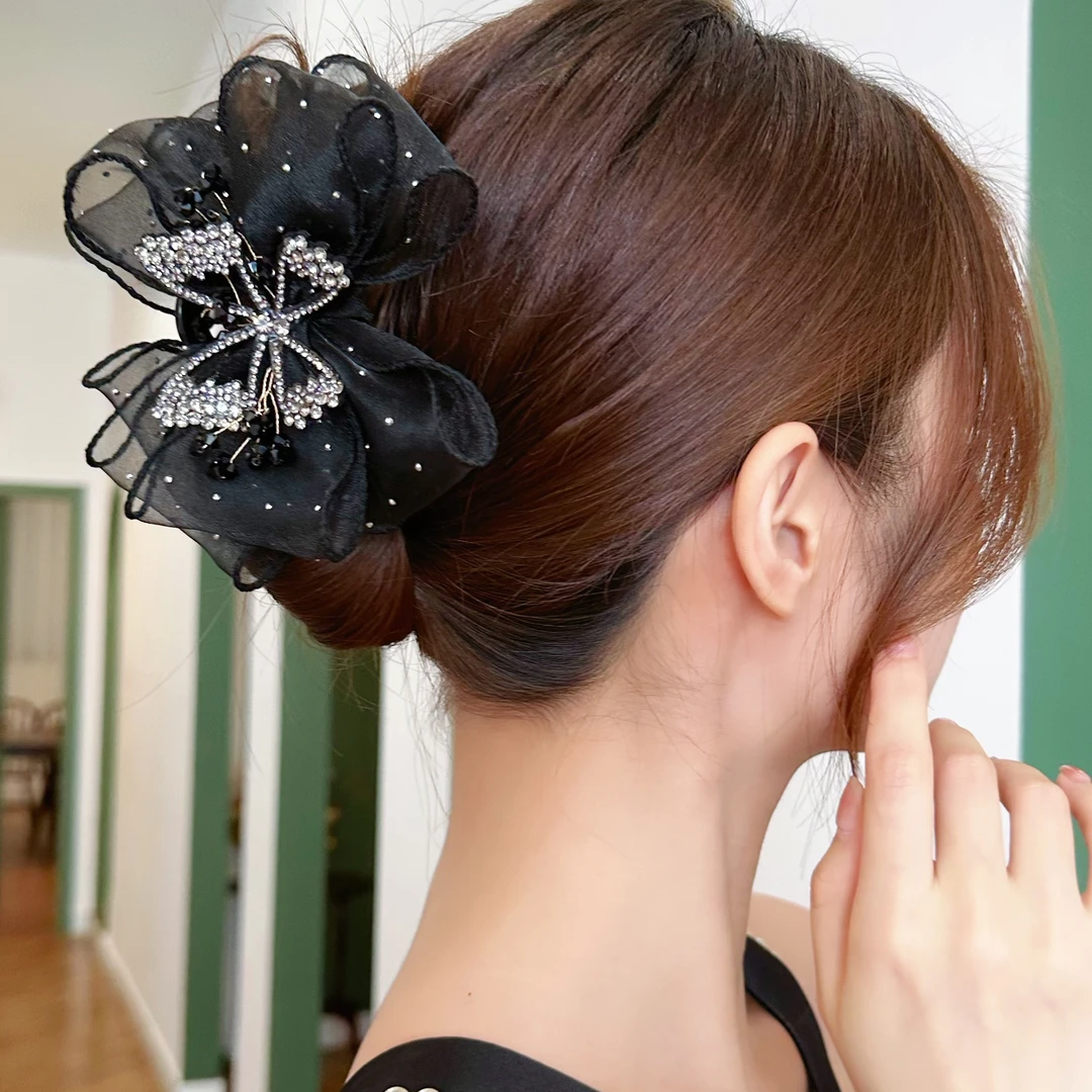 哈韩宅物哈韩宅物网纱蝴蝶结抓夹在逃公主发夹后脑勺发抓轻奢发饰