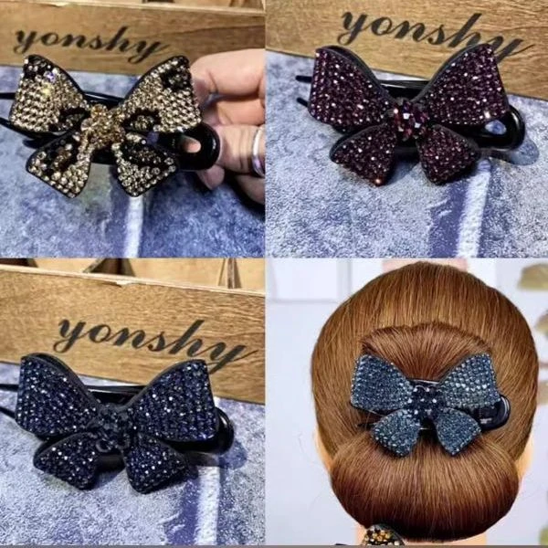 哈韩宅物高级感带钻蝴蝶结豹纹压夹盘发大鸭夹发夹后脑勺发饰夹子