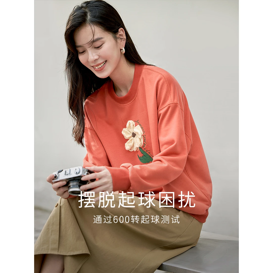 【红人专属】田园时尚复古立体花百搭圆领小众宽松卫衣加绒18236417