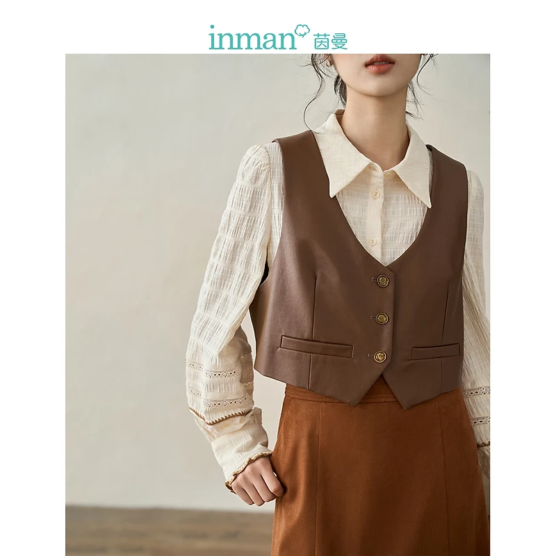 【商城同款】茵曼秋季通勤休闲马甲时尚气质百搭V领短款叠穿背心